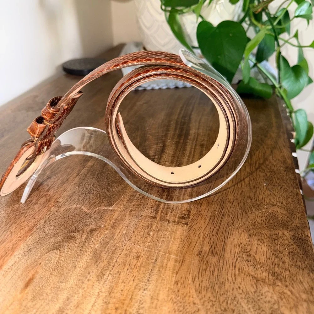 Genuine Snake Skin‎ Belt Womens M/L Brown Cognac Exotic Leather Western Boho Y2K